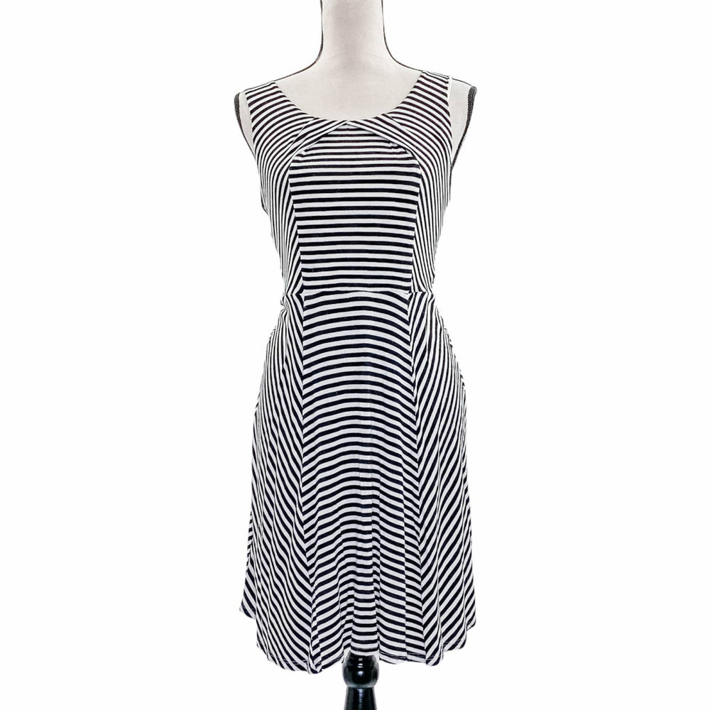 ELLE Black & White Striped Sleeveless Fit & Flare Mini Dress